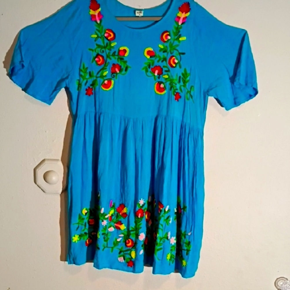 Blue Floral Embroidered Dress